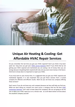 Unique Air Heating & Cooling Get Affordable HVAC Repair Services
