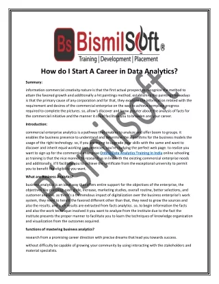 How do I Start A Career in Data Analytics