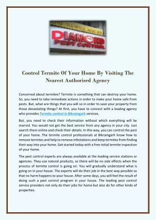 Control Termite Of Your Home By Visiting The Nearest Authorised Agency