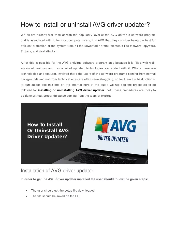 how to install or uninstall avg driver updater