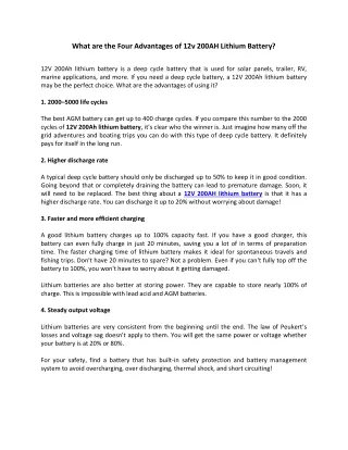 what are the four advantages of 12v 200ah lithium