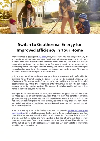 Switch to Geothermal Energy for Improved Efficiency in Your Home