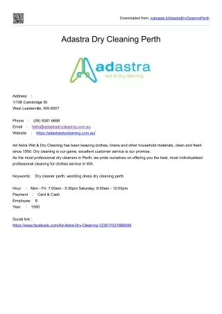 Adastra Dry Cleaning Perth
