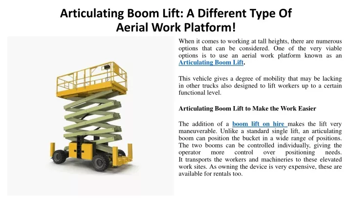articulating boom lift a different type of aerial work platform