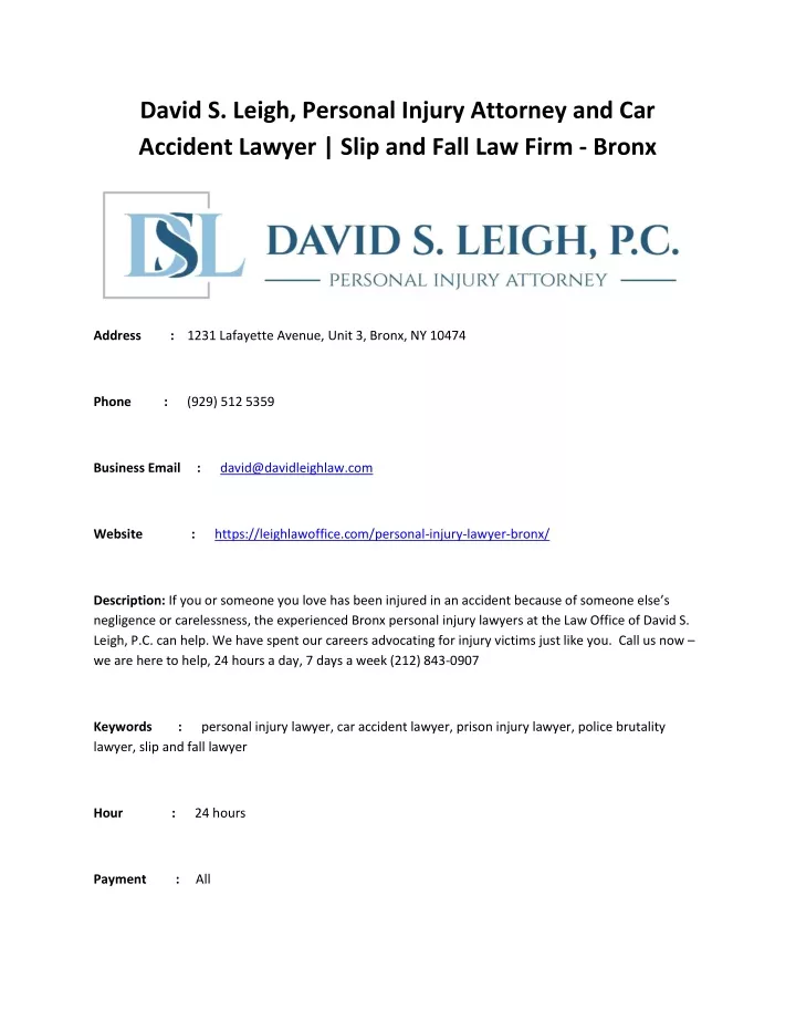 david s leigh personal injury attorney