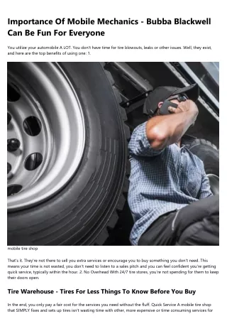 importance of mobile mechanics bubba blackwell