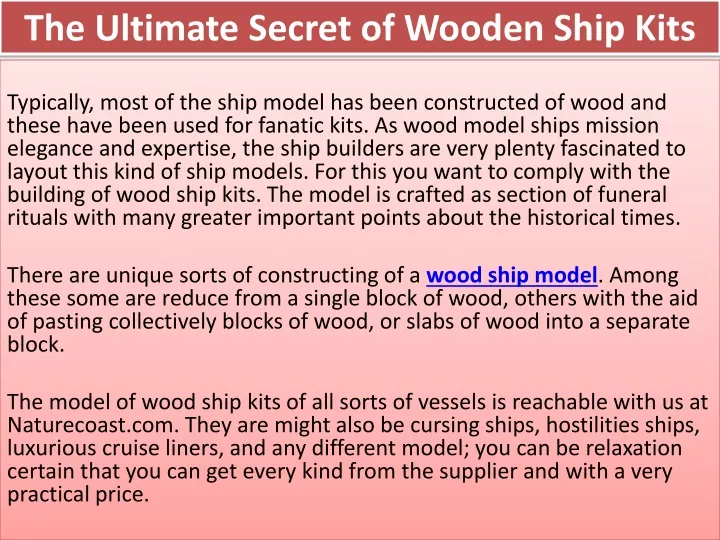 the ultimate secret of wooden ship kits