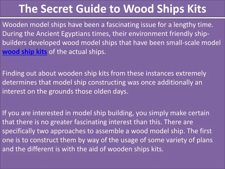 the secret guide to wood ships kits