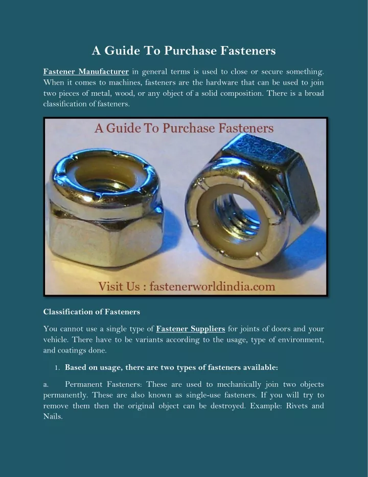 a guide to purchase fasteners