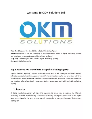 Top 5 Reasons You Should Hire a Digital Marketing Agency