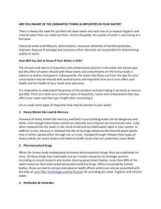 are you aware of the unwanted toxins impurities