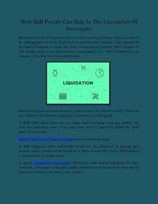 how b2b portals can help in the liquidation