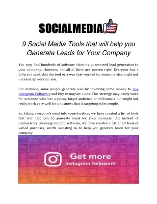 9 Social Media Tools that will help you Generate Leads for Your Company