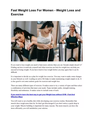 Fast Weight Loss For Women - Weight Loss and Exercise