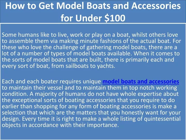 how to get model boats and accessories for under 100