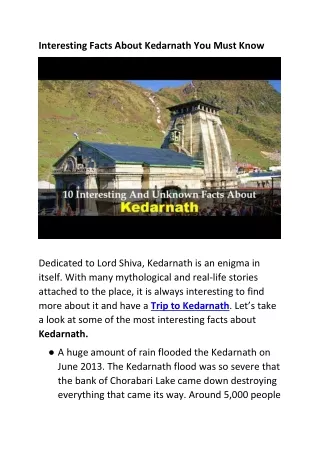 Interesting facts about Kedarnath you must know
