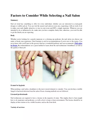Factors to Consider While Selecting a Nail Salon