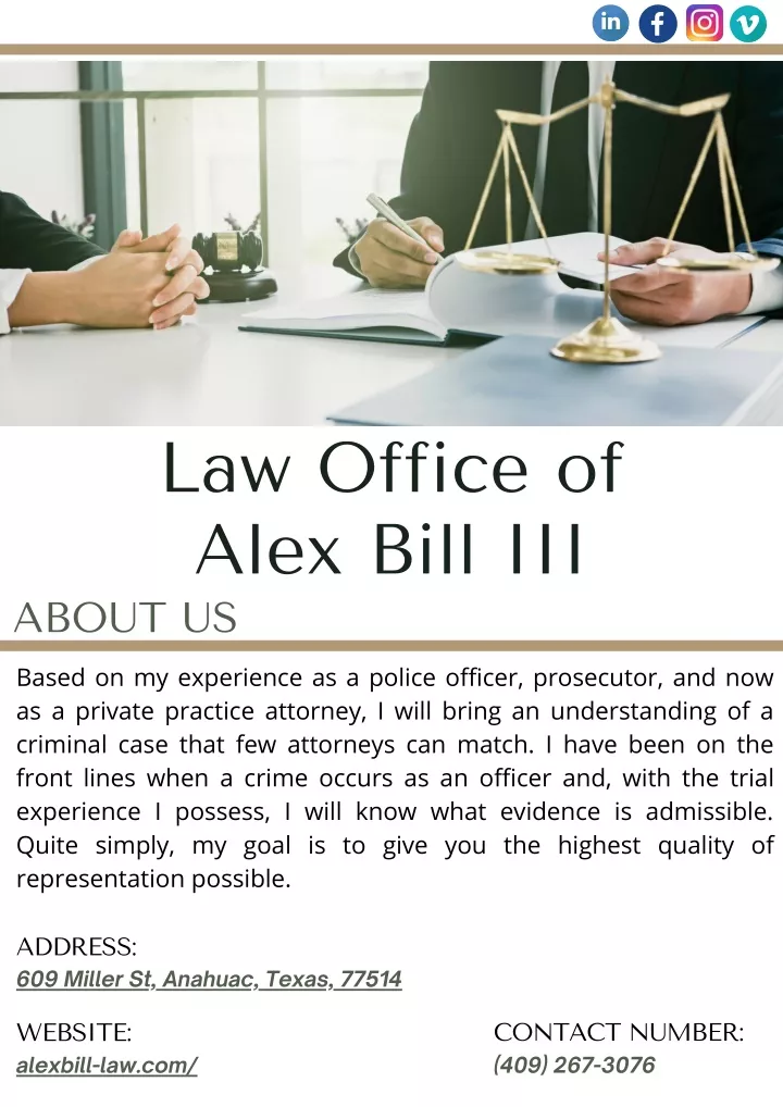 law office of alex bill iii about us