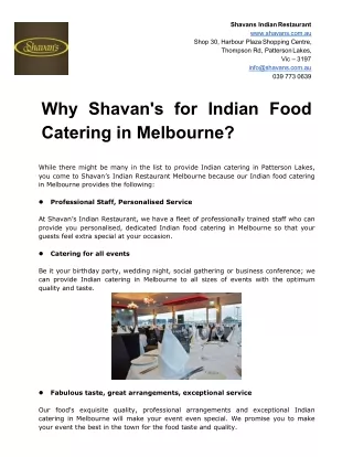 Why Shavan's for Indian Food Catering in Melbourne?