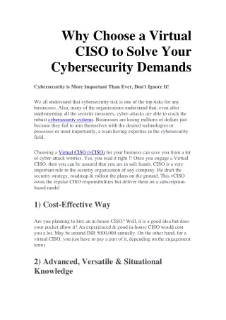 why choose a virtual ciso to solve your