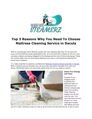 Top 3 Reasons Why You Need To Choose Mattress Cleaning Service in Dacula