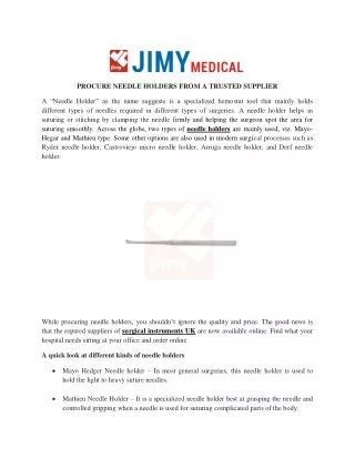 PROCURE NEEDLE HOLDERS FROM A TRUSTED SUPPLIER