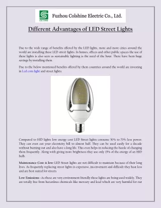 Different Advantages of LED Street Lights