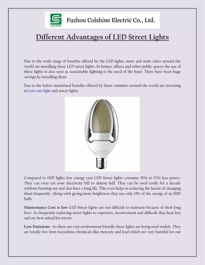 different advantages of led street lights