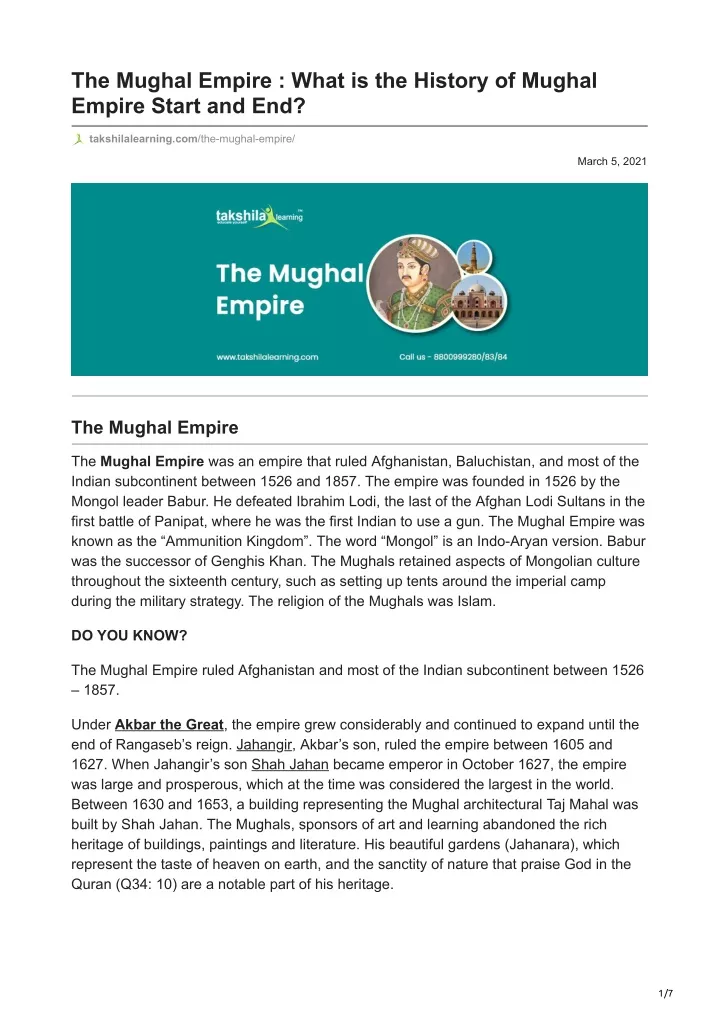 PPT - The Mughal Empire What is the History of Mughal Empire Start and ...