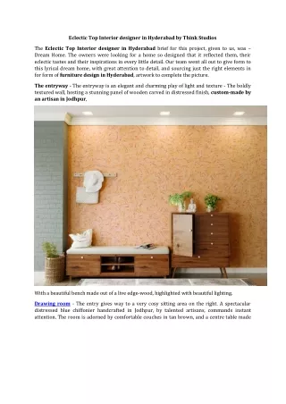 Eclectic Top Interior designer in Hyderabad by Think Studios