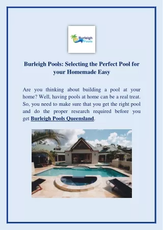 Burleigh Pools: Selecting the Perfect Pool for your Homemade Easy