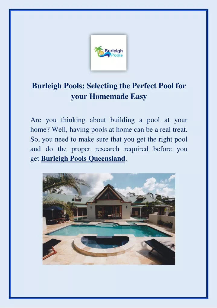burleigh pools selecting the perfect pool