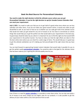 Seek the Best Source For Personalized Calendars