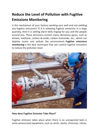 reduce the level of pollution with fugitive