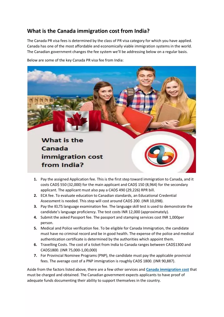 what is the canada immigration cost from india