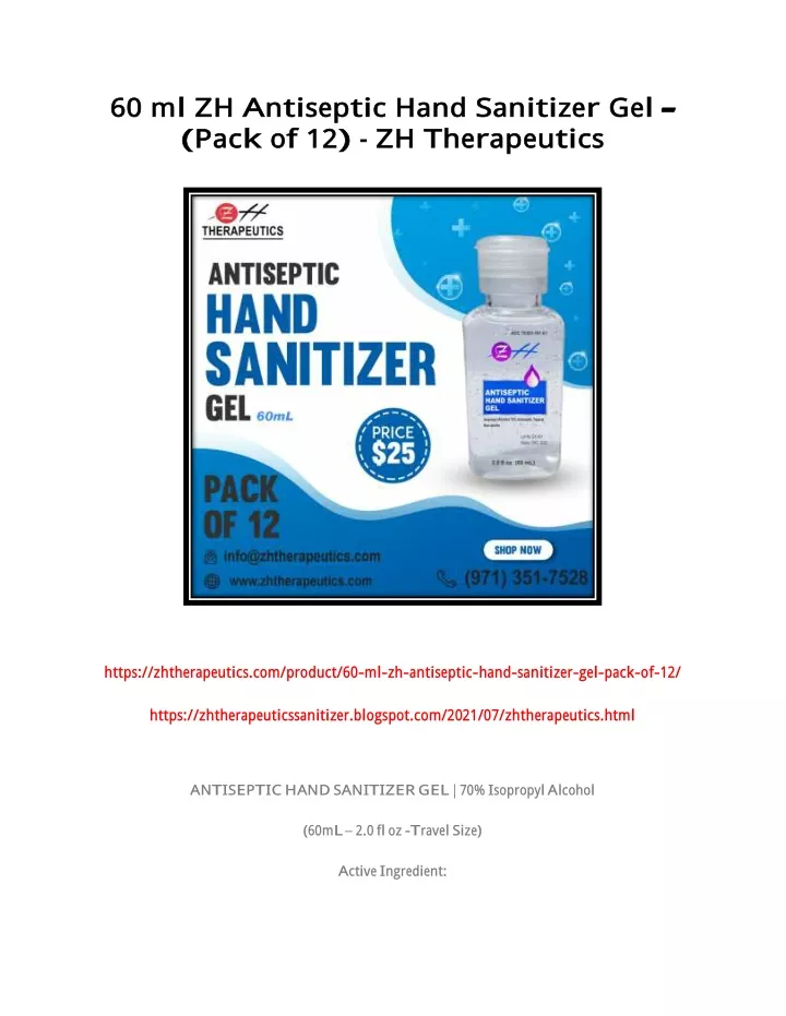 60 ml zh a ntiseptic hand sanitizer