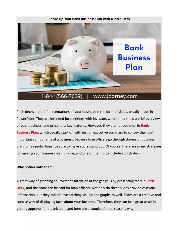 shake up your bank business plan with a pitch deck