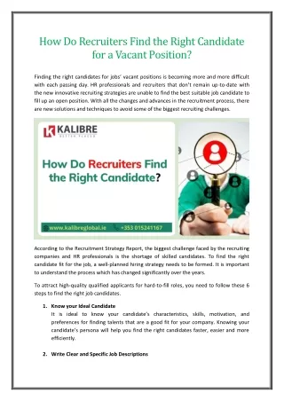 How Do Recruiters Find the Right Candidate for a Vacant Position