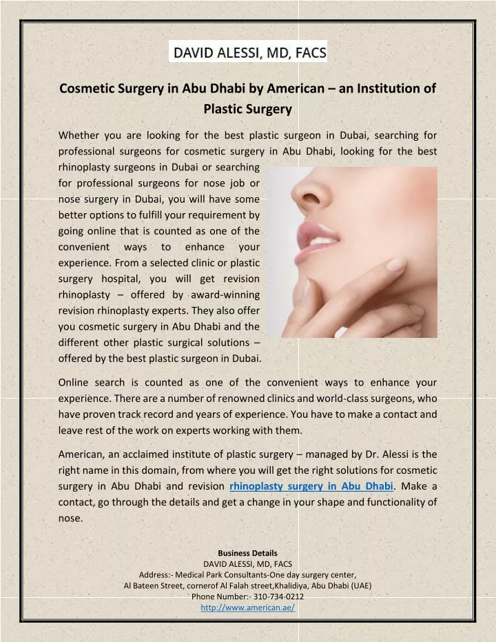 cosmetic surgery in abu dhabi by american