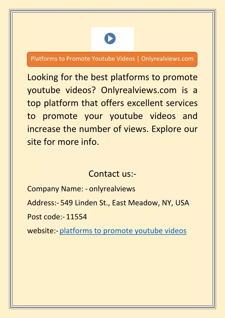 platforms to promote youtube videos onlyrealviews