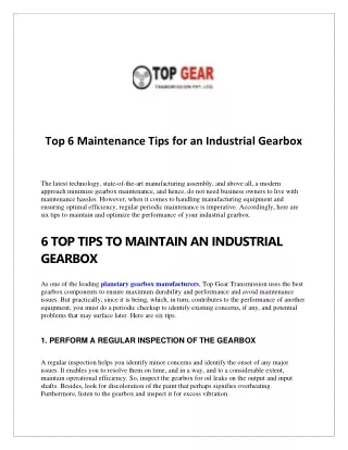 Top 6 Maintenance Tips for an Industrial Gearbox