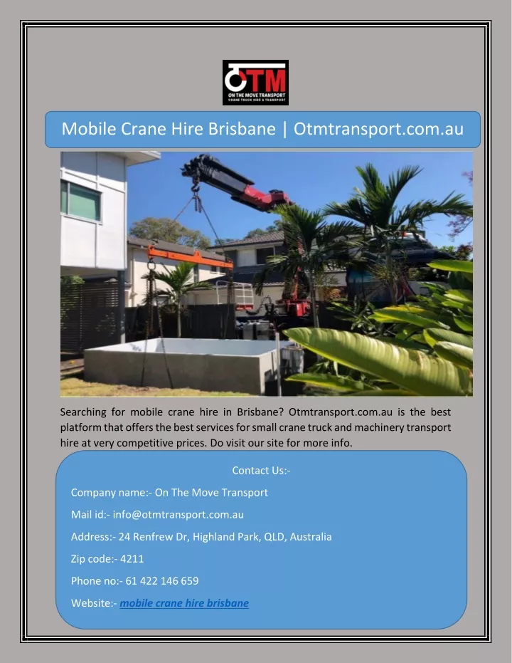 mobile crane hire brisbane otmtransport com au