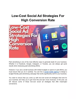 low cost social ad strategies for high conversion