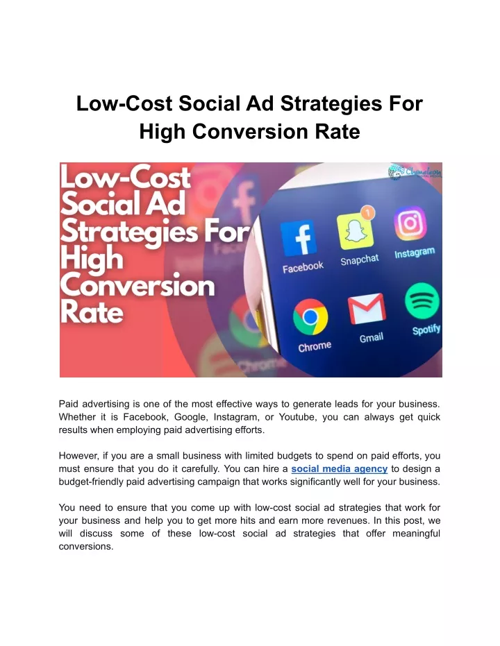 low cost social ad strategies for high conversion
