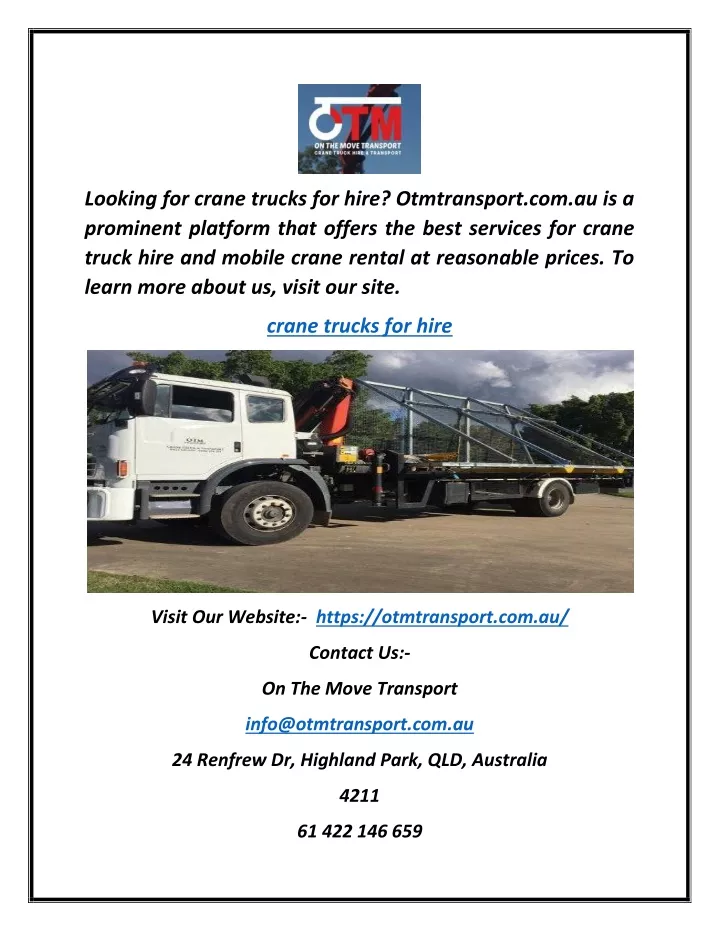 looking for crane trucks for hire otmtransport