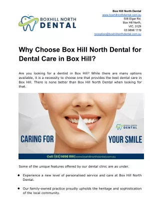 Why Choose Box Hill North Dental for Dental Care in Box Hill?