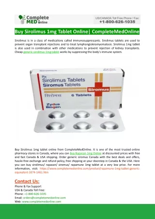 Buy Sirolimus 1mg Tablet Online