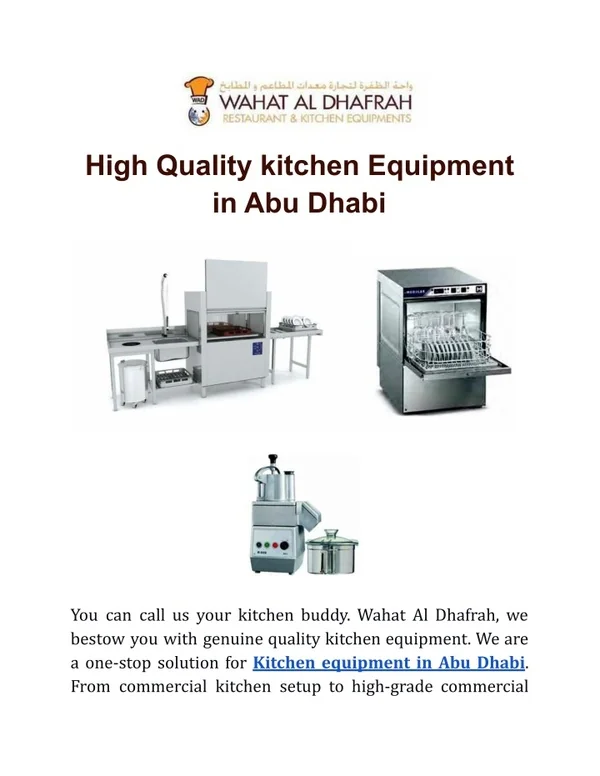 High Quality kitchen Equipment in Abu Dhabi