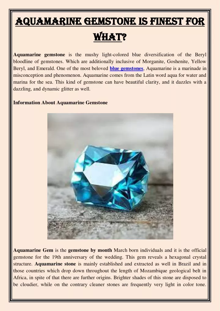 aquamarine gemstone is finest for aquamarine