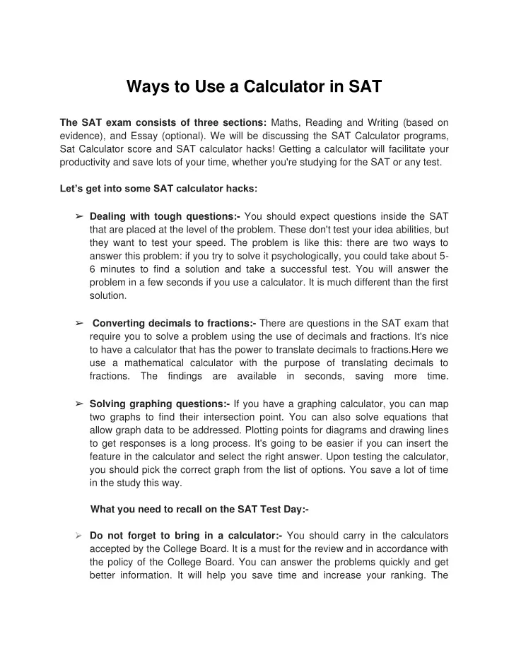ways to use a calculator in sat